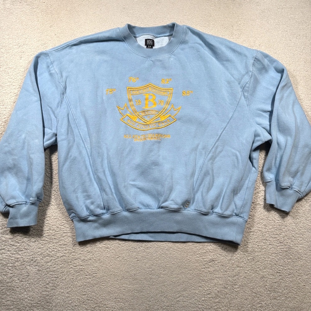BDG Sweatshirt Womens S Blue Boxy Oversized Athletic Crest Urban Outfitters Crew